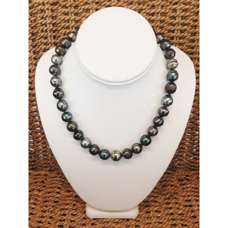 Collier de Perles Noires de TAHITI "Multicolores" CL/CD 12mm