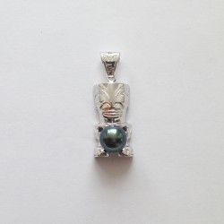 Pendentif TIKI en Argent 925 avec Perle Noire de TAHITI