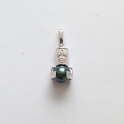 Pendentif TIKI en Argent 925 avec Perle Noire de TAHITI