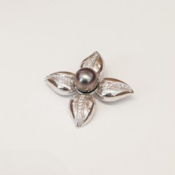 Broche en Argent 925 Rhodié Perle Noire de TAHITI