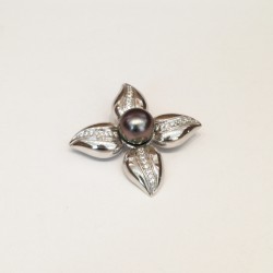 Broche en Argent 925 Rhodié Perle Noire de TAHITI